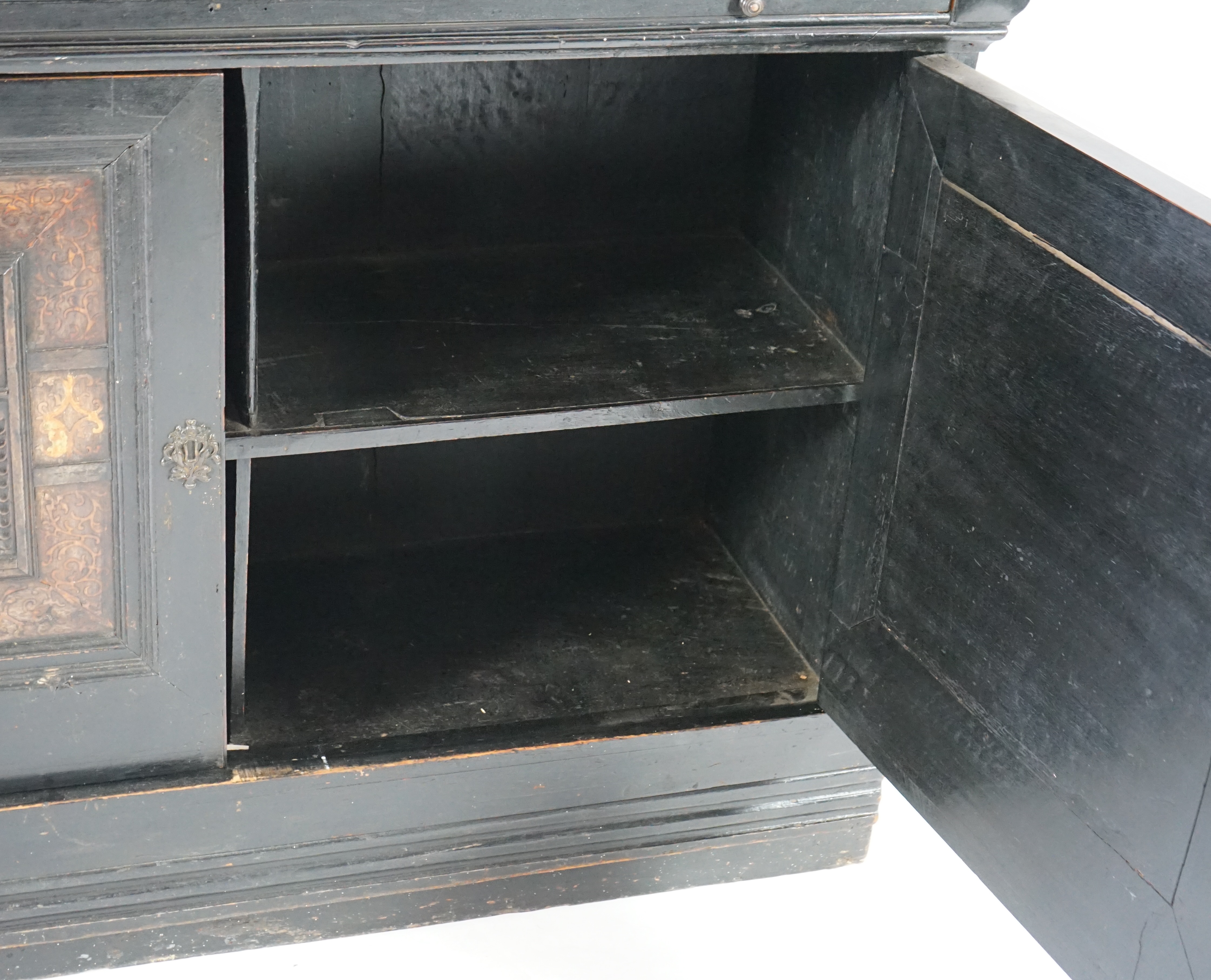 An 18th century and later Dutch walnut ebonised and marquetry inlaid collector's cabinet on stand